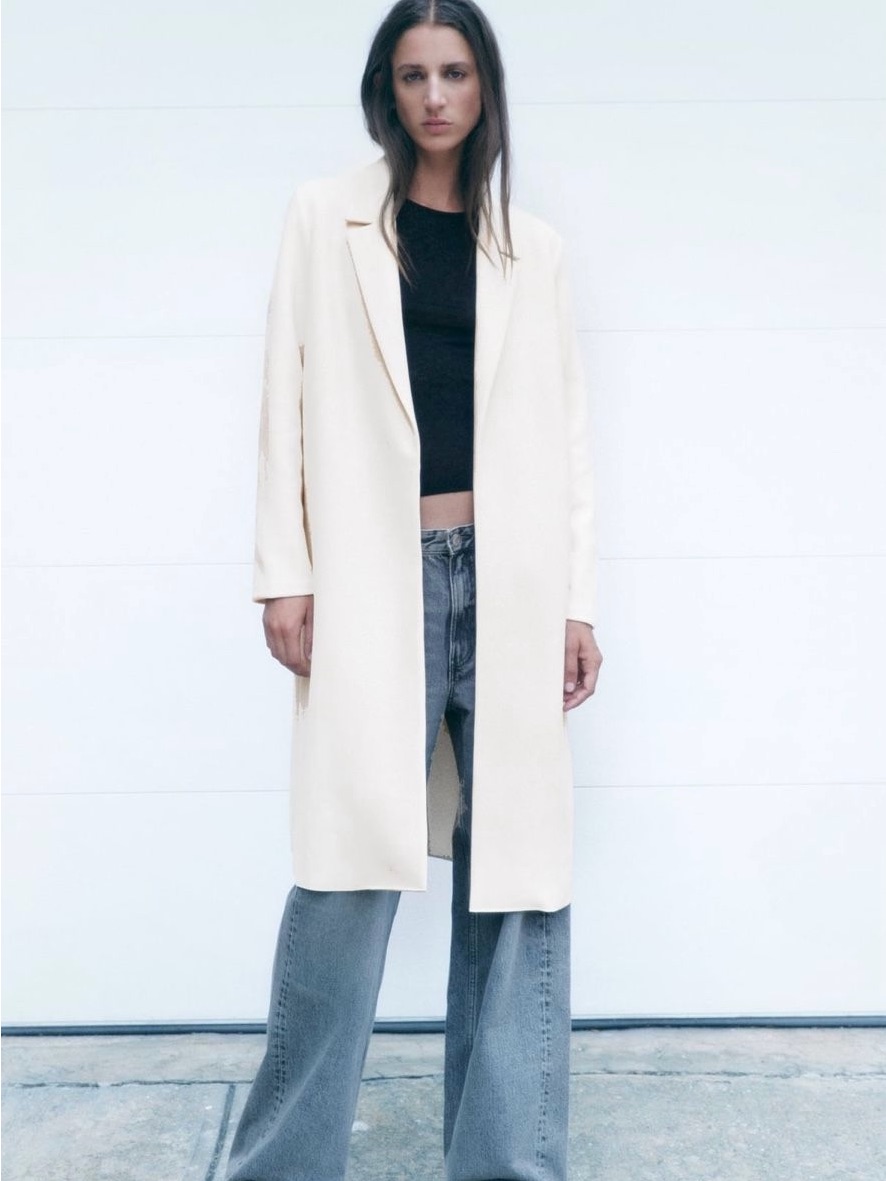 Zara Cream Longline Trench Coat For Women Size Large